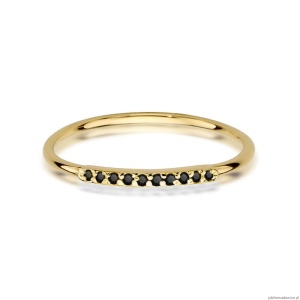 Pierścionek W0509 z czarnymi Diamentami żółte złoto 375