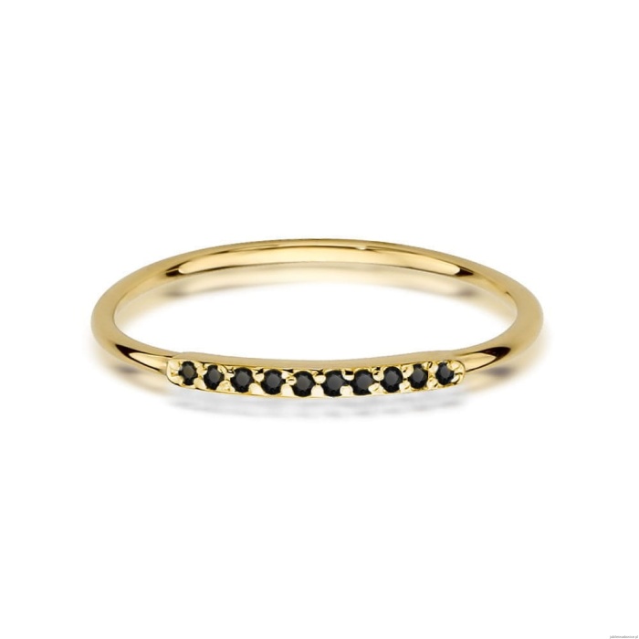 Pierścionek W0509 z czarnymi Diamentami żółte złoto 375