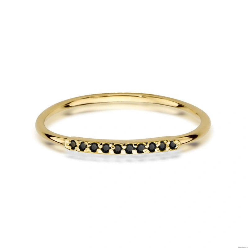 Pierścionek W0509 z czarnymi Diamentami żółte złoto 375