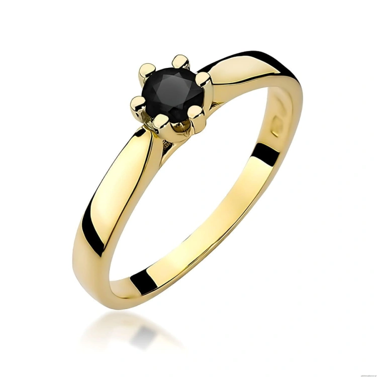 Pierścionek W0222B Czarny Diament 0,30ct żółte złoto 375