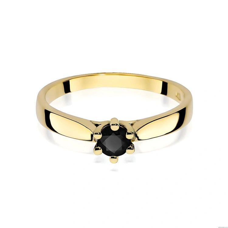 Pierścionek W0222B Czarny Diament 0,30ct żółte złoto 375