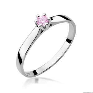 Pierścionek W0222 Topaz Różowy 0,13ct białe złoto 375