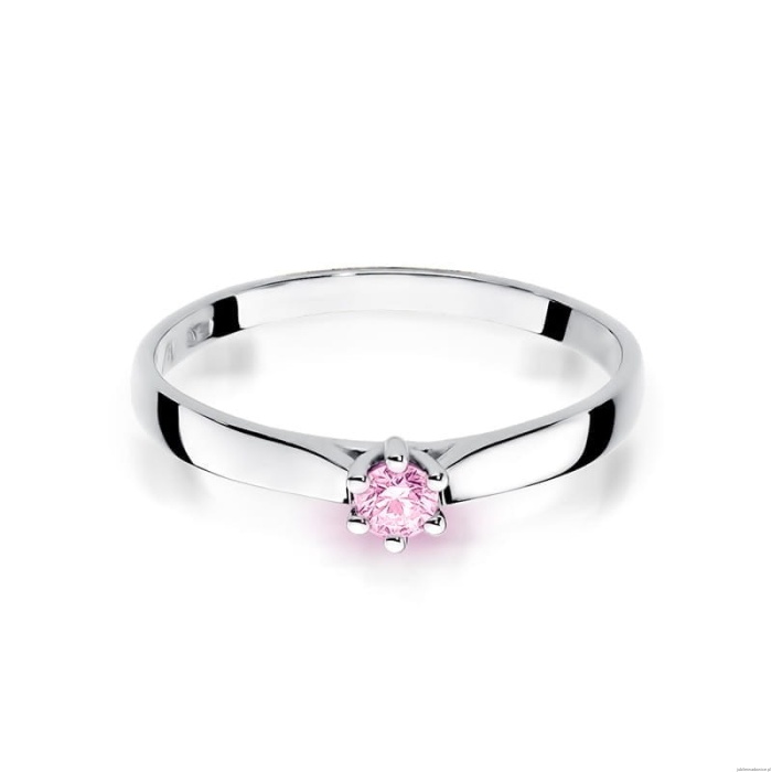 Pierścionek W0222 Topaz Różowy 0,13ct białe złoto 375