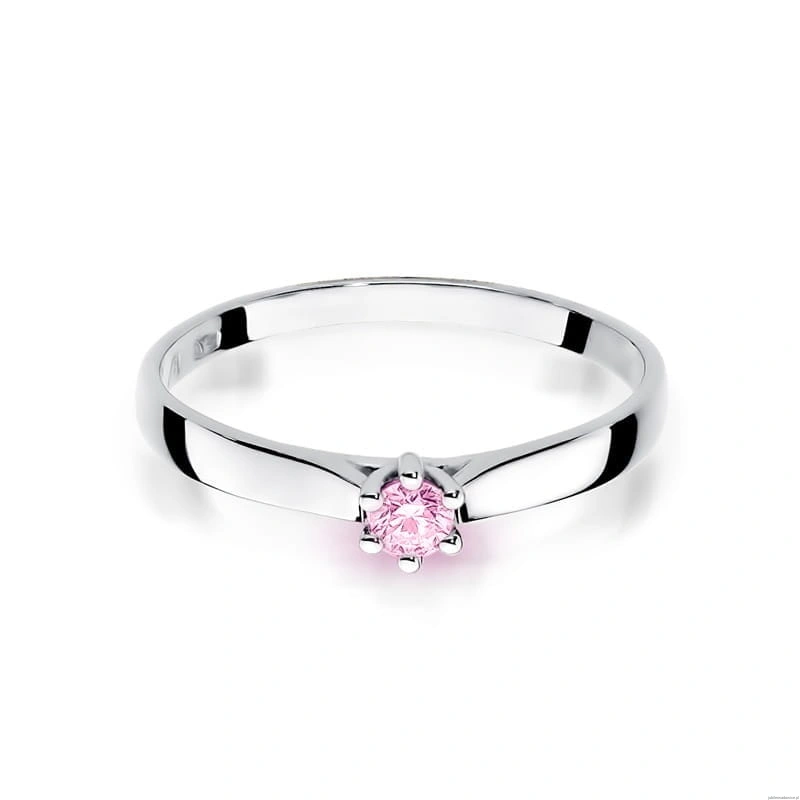 Pierścionek W0222 Topaz Różowy 0,13ct białe złoto 375