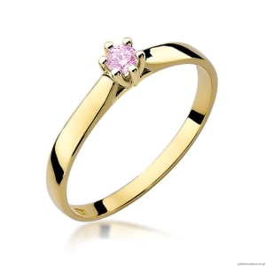 Pierścionek W0222 Topaz Różowy 0,13ct żółte złoto 375
