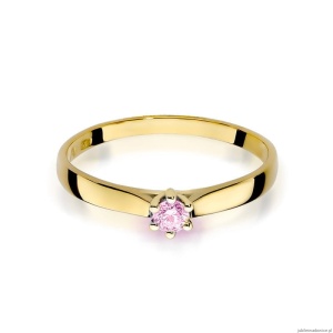 Pierścionek W0222 Topaz Różowy 0,13ct żółte złoto 375