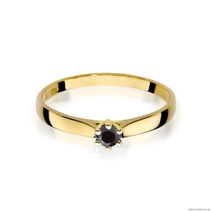 Pierścionek W0222 Czarny Diament 0,12ct żółte złoto 375
