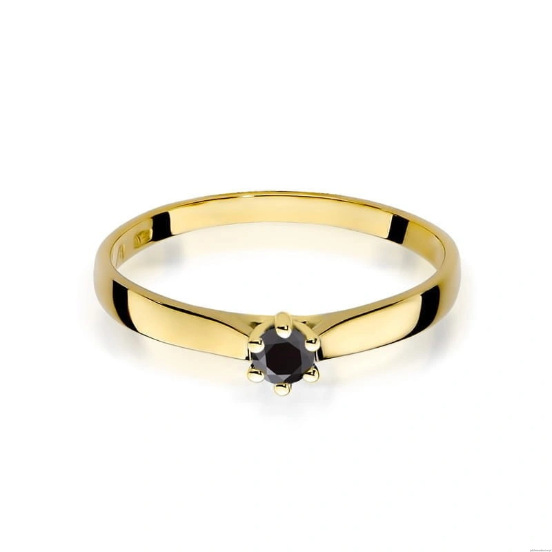 Pierścionek W0222 Czarny Diament 0,12ct żółte złoto 375
