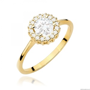 Pierścionek W0572 Biały Szafir 0,60ct żółte złoto 375