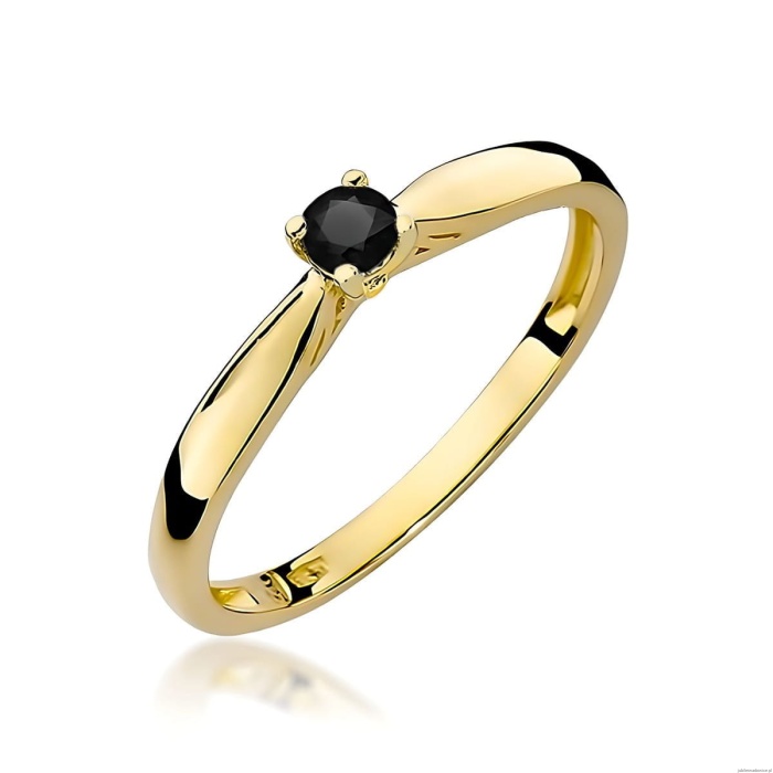 Pierścionek W0045 Czarny Diament 0,12ct żółte złoto 375