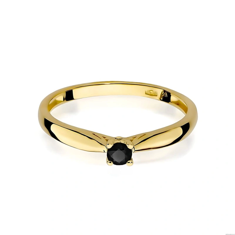 Pierścionek W0045 Czarny Diament 0,12ct żółte złoto 375