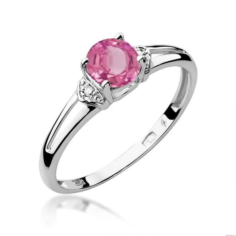 Pierścionek W0039 Różowy Topaz 0,65ct białe złoto 375