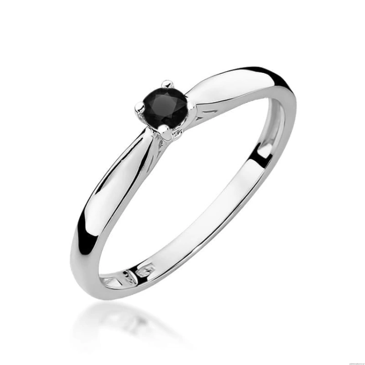 Pierścionek W0045 Czarny Diament 0,12ct białe złoto 375