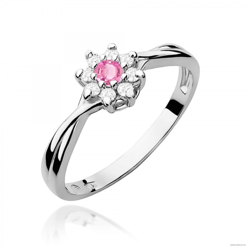 Pierścionek W0072 Różowy Topaz 0,13ct białe złoto 375