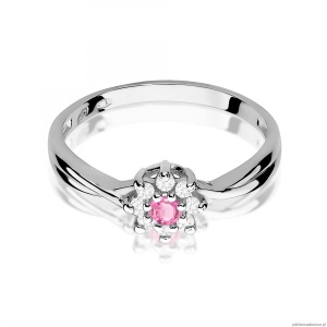 Pierścionek W0072 Różowy Topaz 0,13ct białe złoto 375