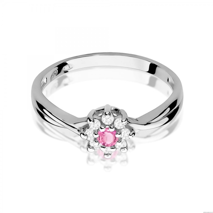 Pierścionek W0072 Różowy Topaz 0,13ct białe złoto 375
