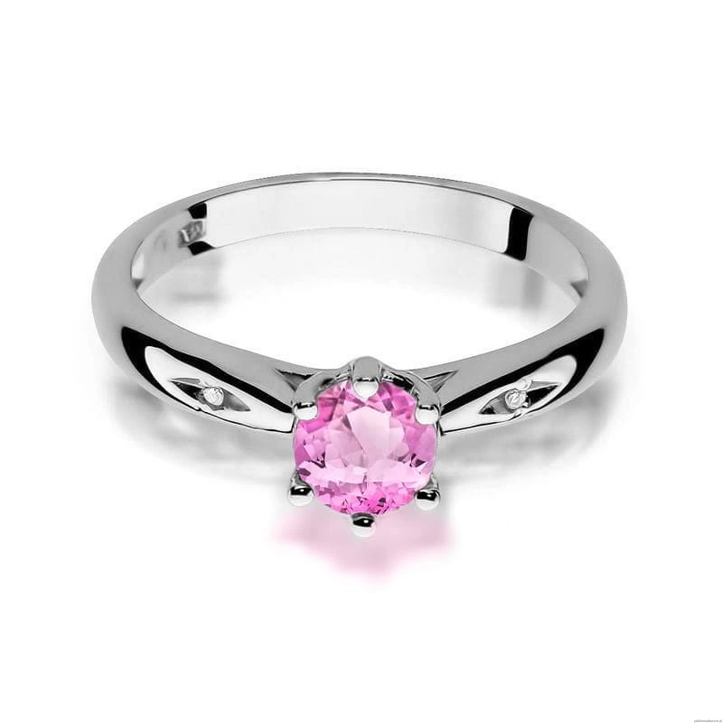 Pierścionek W0074 Różowy Topaz 0,60ct białe złoto 375