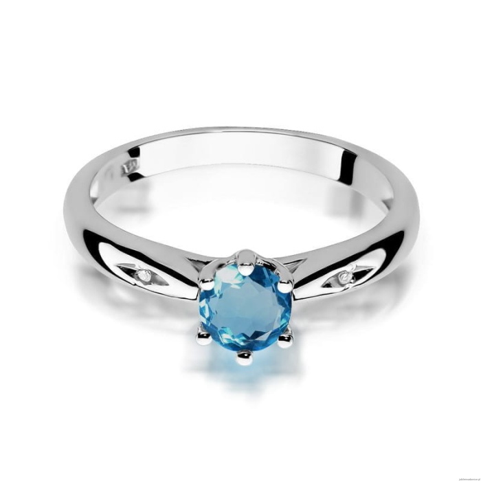 Pierścionek W0074 Topaz London Blue 0,50ct białe złoto 375
