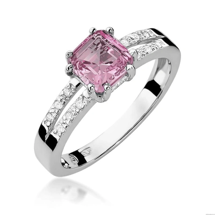 Pierścionek W0079 Różowy Topaz 1,10ct białe złoto 375
