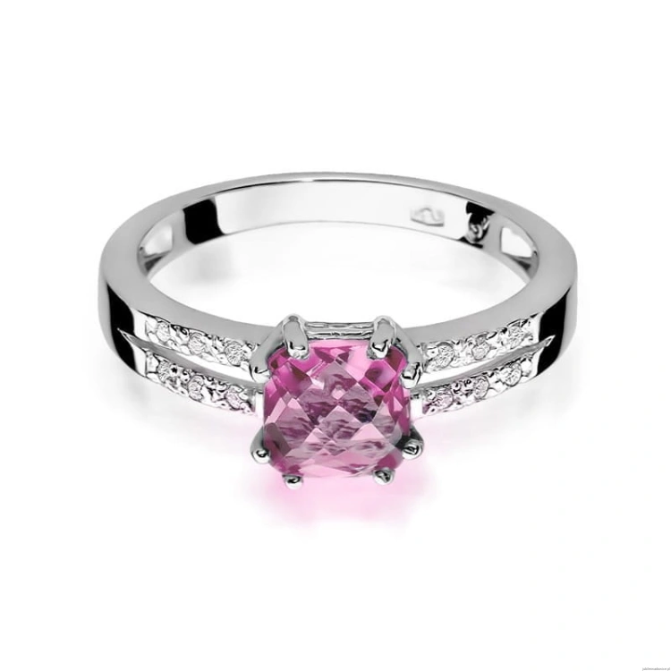 Pierścionek W0079 Różowy Topaz 1,10ct białe złoto 375