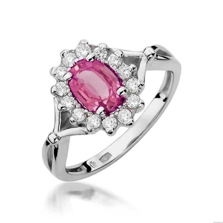 Pierścionek W0182 Różowy Topaz 0,50ct białe złoto 375