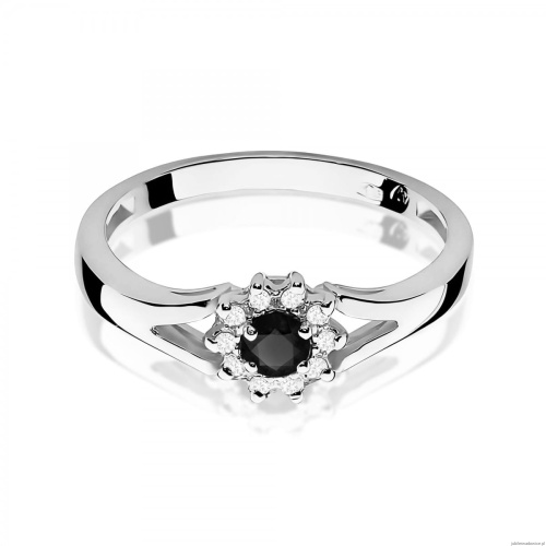 Pierścionek W0185 Czarny Diament 0,12ct białe złoto 375