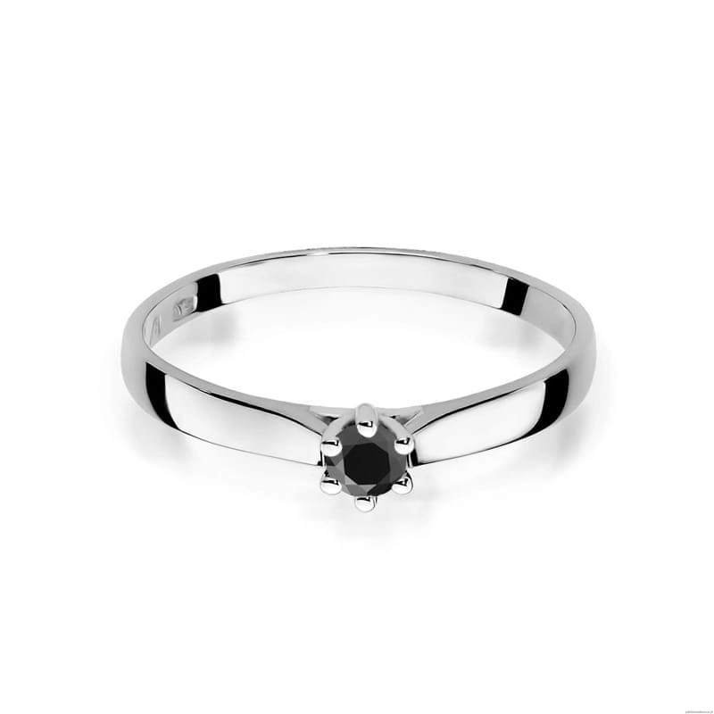 Pierścionek W0222 Czarny Diament 0,12ct białe złoto 375