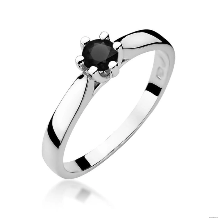 Pierścionek W0222B Czarny Diament 0,30ct białe złoto 375