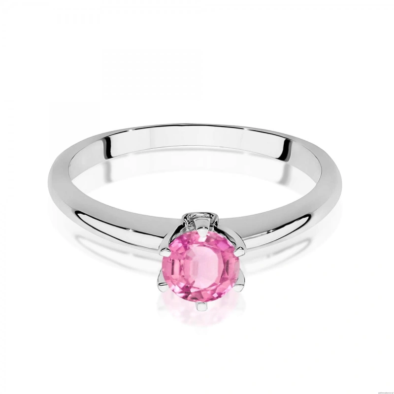Pierścionek W557 Różowy Topaz 0,60ct białe złoto 375