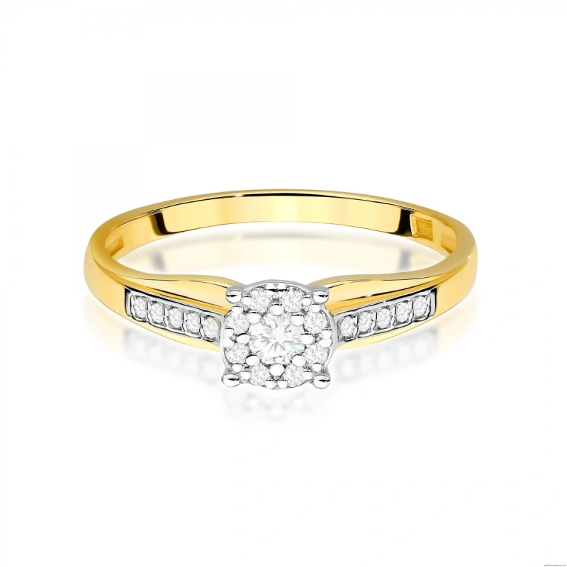Pierścionek W0564 z diamentami żółte złoto 375