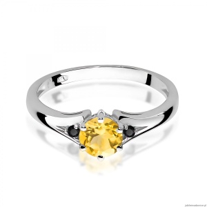 Pierścionek W0076 Cytryn 0,50ct białe złoto 375 z czarnymi diamentami