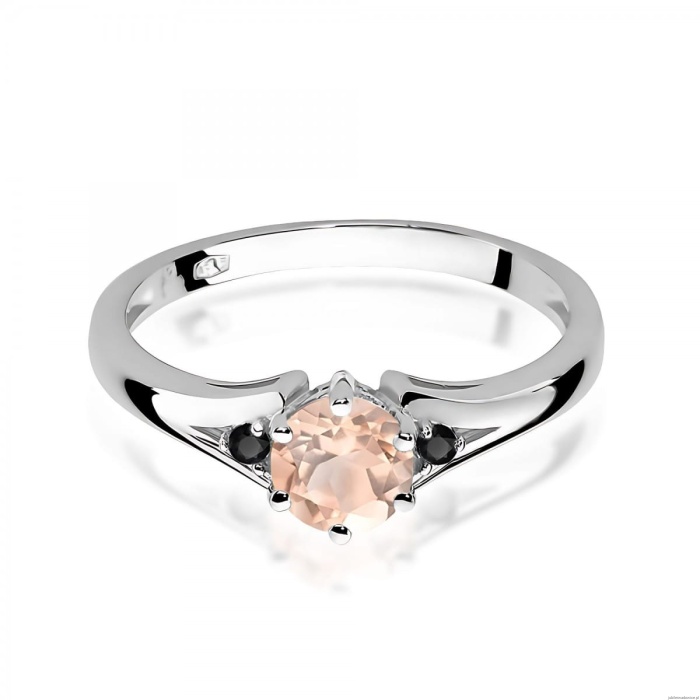 Pierścionek W0076 Morganit 0,40ct białe złoto 375 z czarnymi diamentami