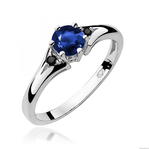 Pierścionek W0076 Szafir 0,50ct białe złoto 375 z czarnymi diamentami