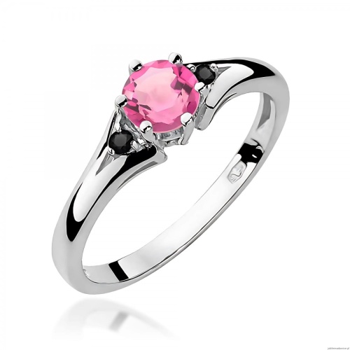 Pierścionek W0076 Różowy Topaz 0,60ct białe złoto 375 z czarnymi diamentami