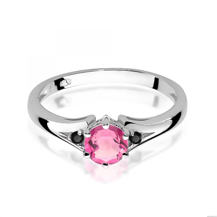 Pierścionek W0076 Różowy Topaz 0,60ct białe złoto 375 z czarnymi diamentami