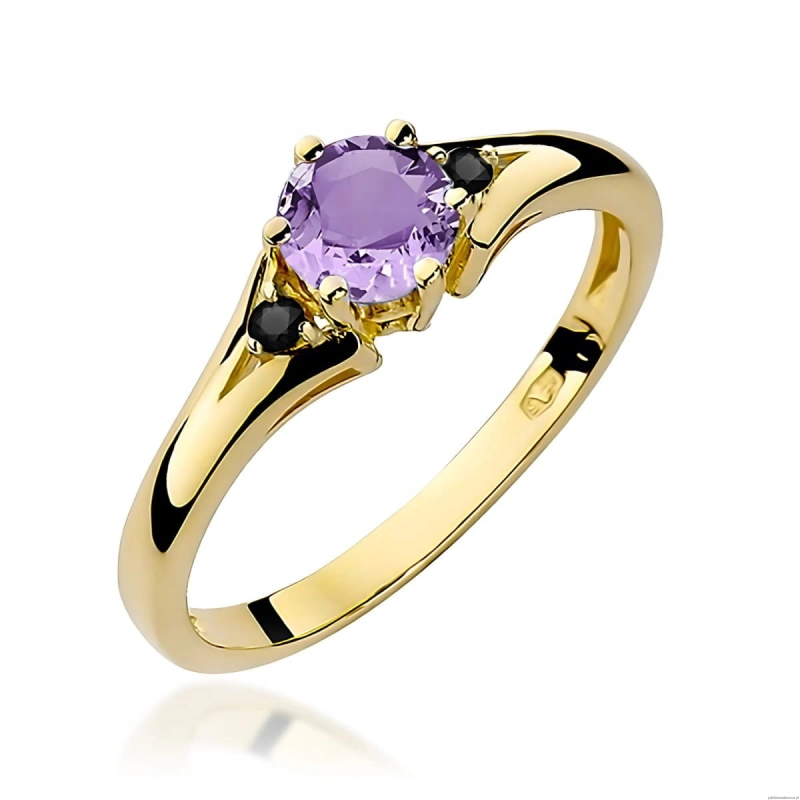 Pierścionek W0076 Ametyst 0,50ct żółte złoto 375 z czarnymi diamentami