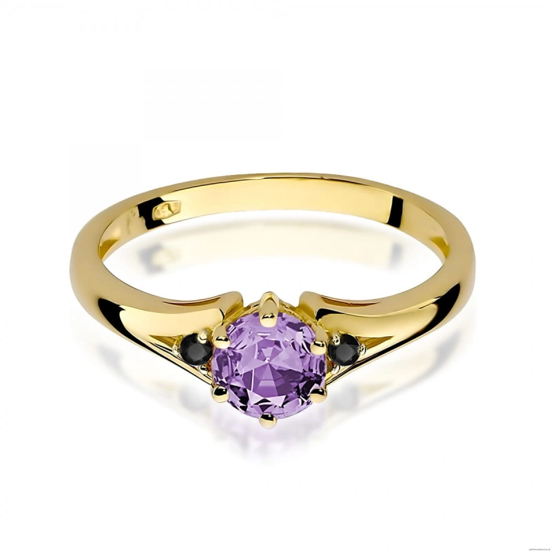 Pierścionek W0076 Ametyst 0,50ct żółte złoto 375 z czarnymi diamentami