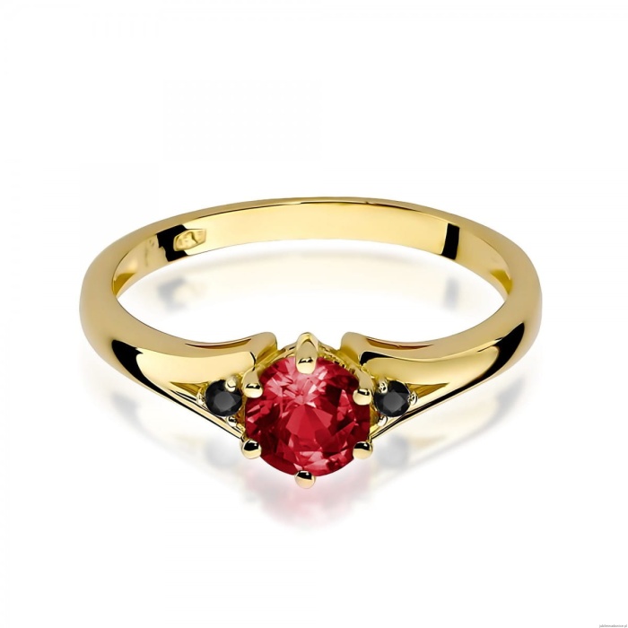 Pierścionek W0076 Granat 0,60ct żółte złoto 375 z czarnymi diamentami