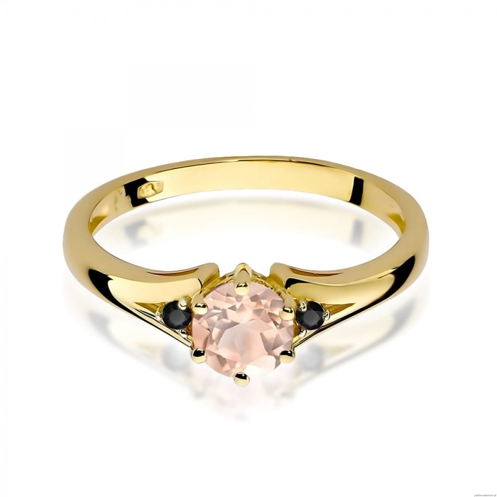 Pierścionek W0076 Morganit 0,40ct żółte złoto 375 z czarnymi diamentami