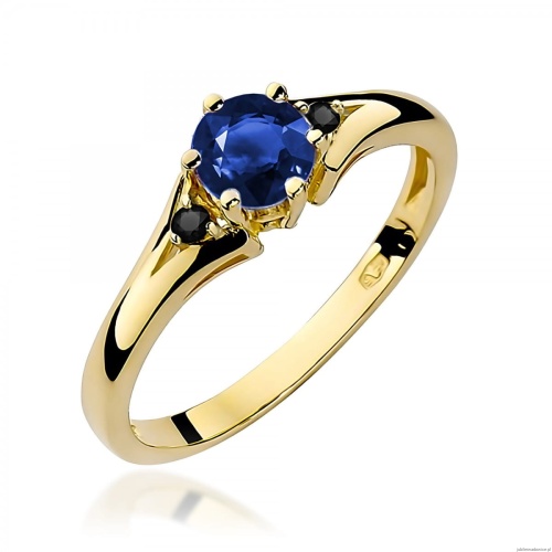 Pierścionek W0076 Szafir 0,50ct żółte złoto 375 z czarnymi diamentami