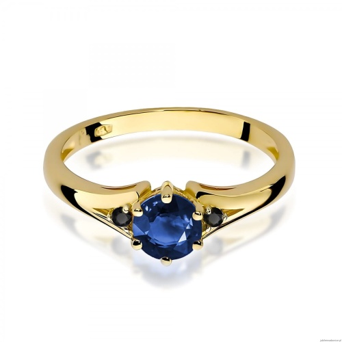Pierścionek W0076 Szafir 0,50ct żółte złoto 375 z czarnymi diamentami