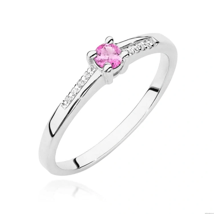 Pierścionek W0258 Różowy Topaz 0,13ct białe złoto 375
