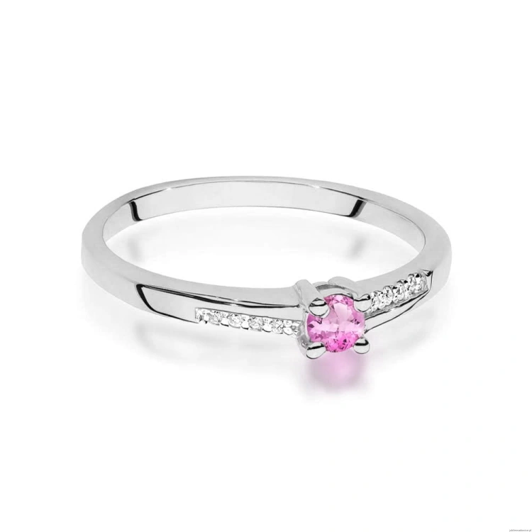 Pierścionek W0258 Różowy Topaz 0,13ct białe złoto 375