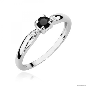 Pierścionek W0469 Czarny diament 0,12ct białe złoto 375