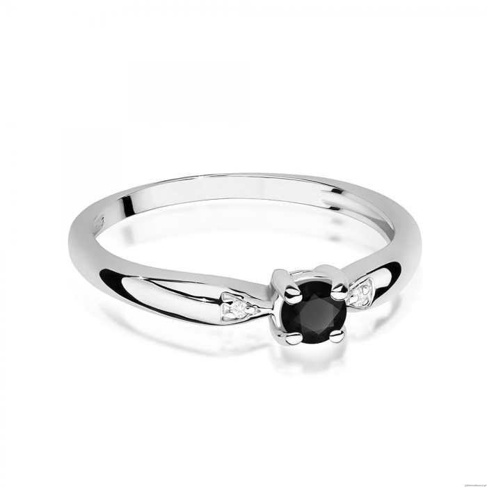 Pierścionek W0469 Czarny diament 0,12ct białe złoto 375