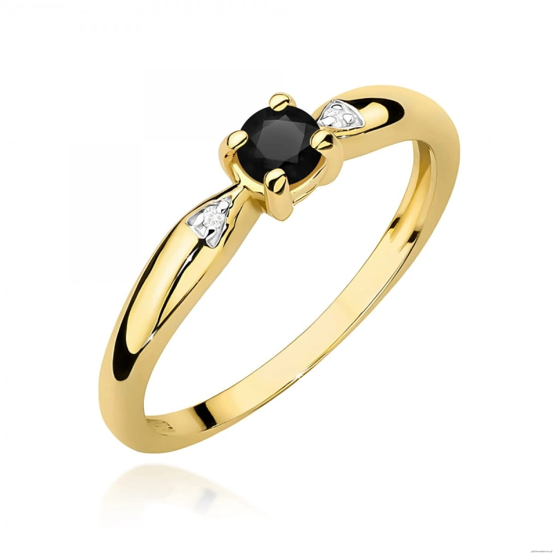 Pierścionek W0469 Czarny diament 0,12ct żółte złoto 375