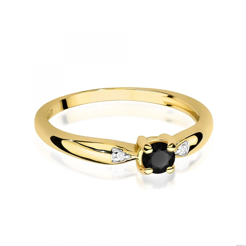 Pierścionek W0469 Czarny diament 0,12ct żółte złoto 375