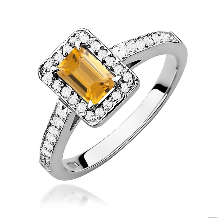 Pierścionek W0422 Cytryn 0,60ct białe złoto 375