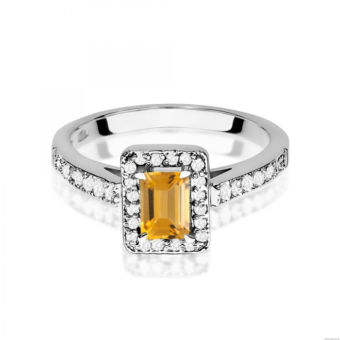 Pierścionek W0422 Cytryn 0,60ct białe złoto 375