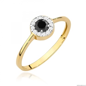 Pierścionek W0616 Czarny Diament 0,30ct żółte złoto 375